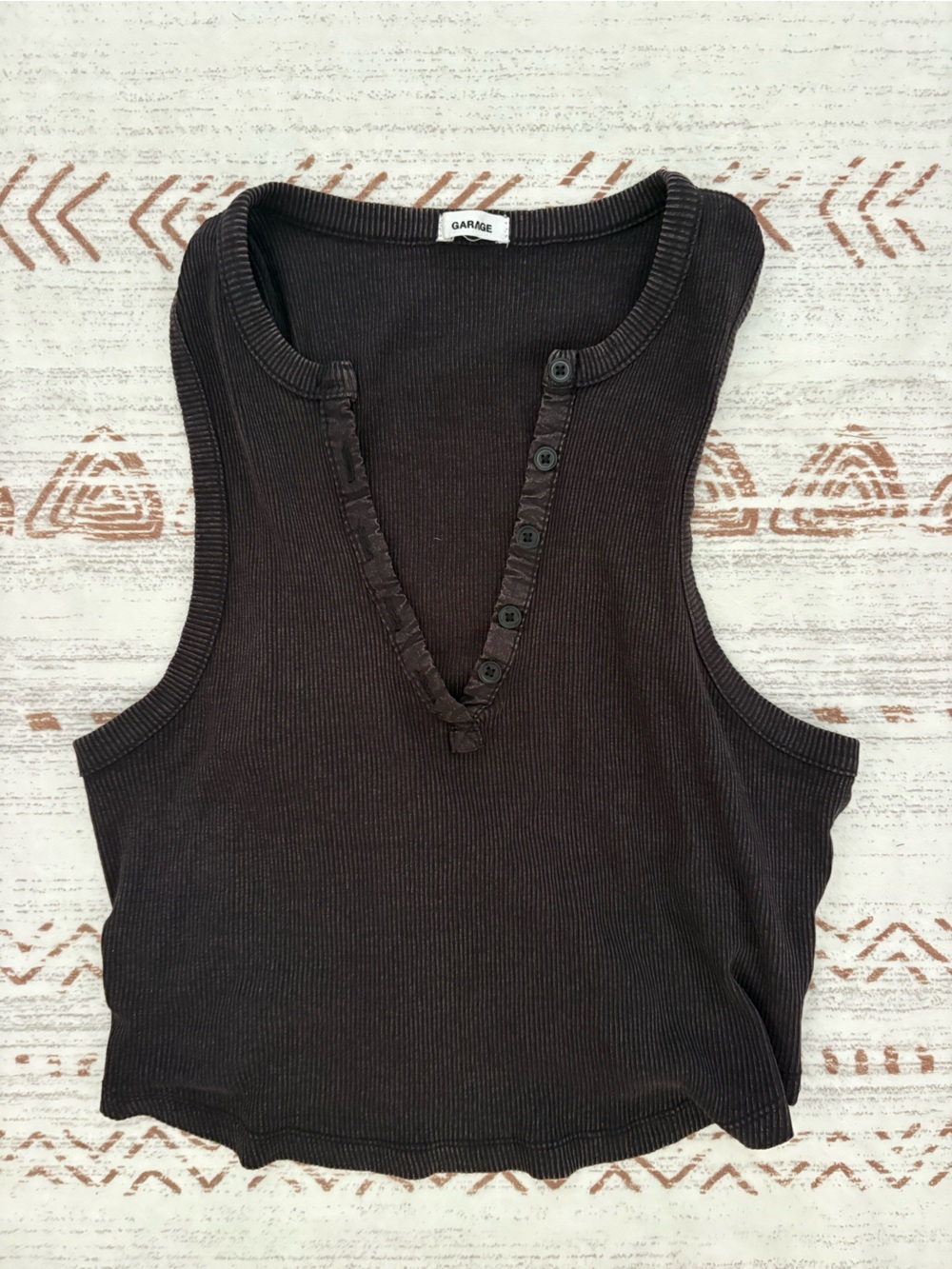 Garage Black Ribbed Button-Front Tank